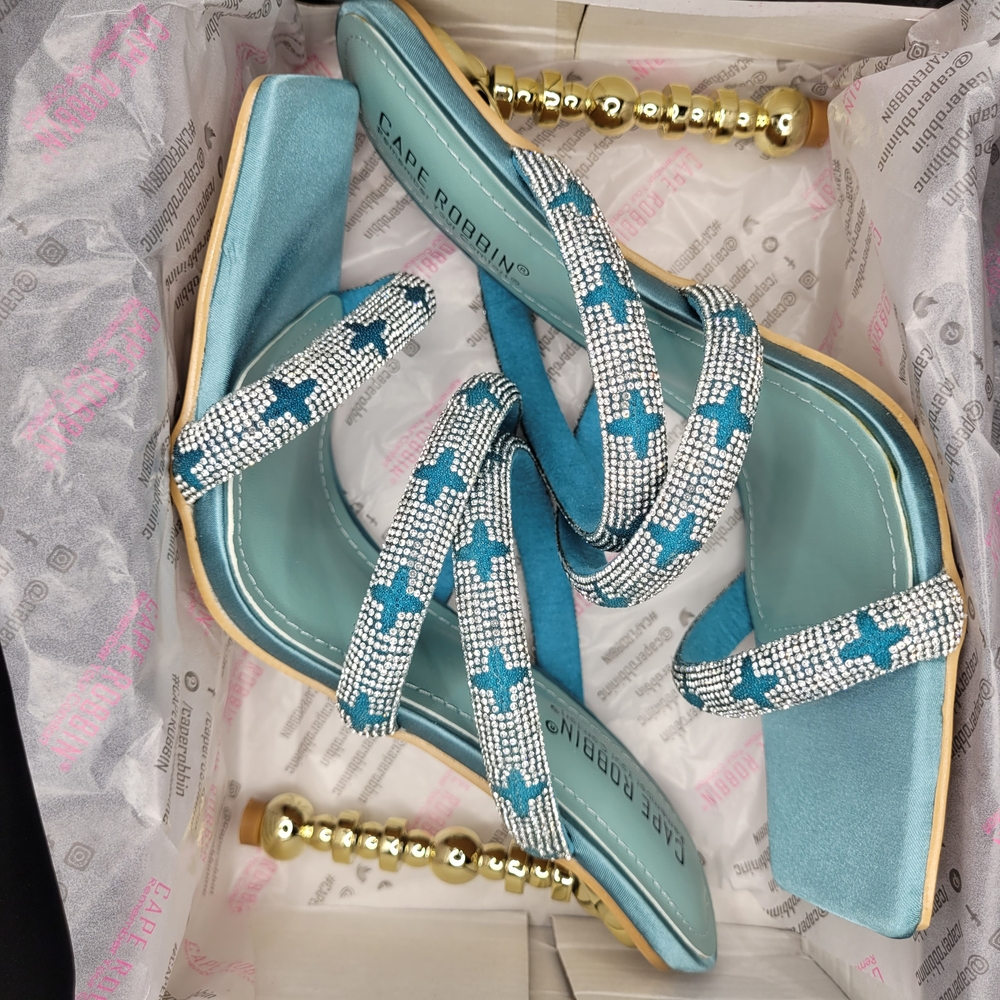 Cape Robbin Teal Beaded Women's Heels Size 7